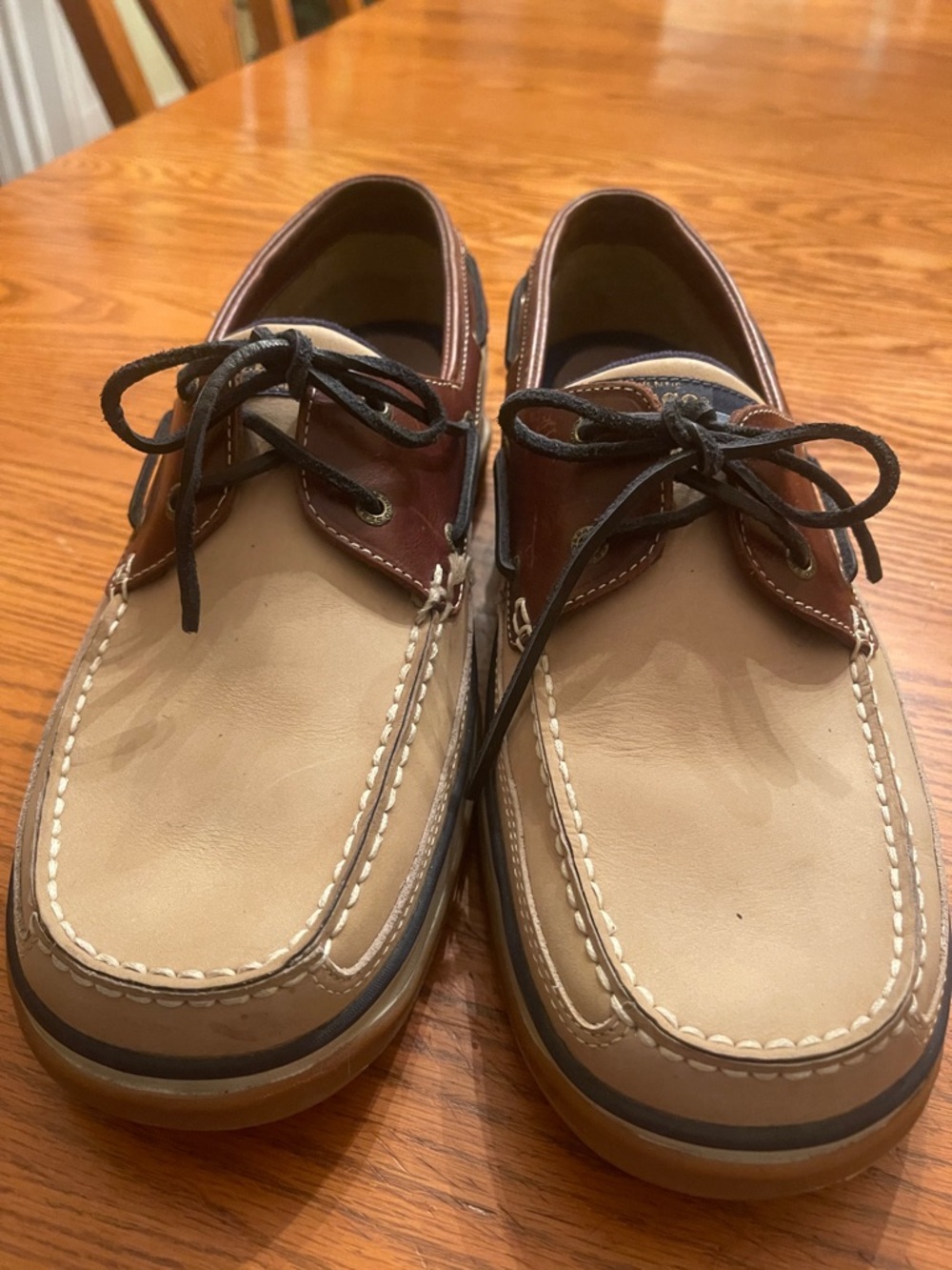 Sebago Two-Tone Leather Boat Shoes in Tan and Brown